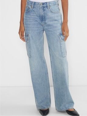 Denim Forum Light Blue Straight-Leg Cargo Jeans